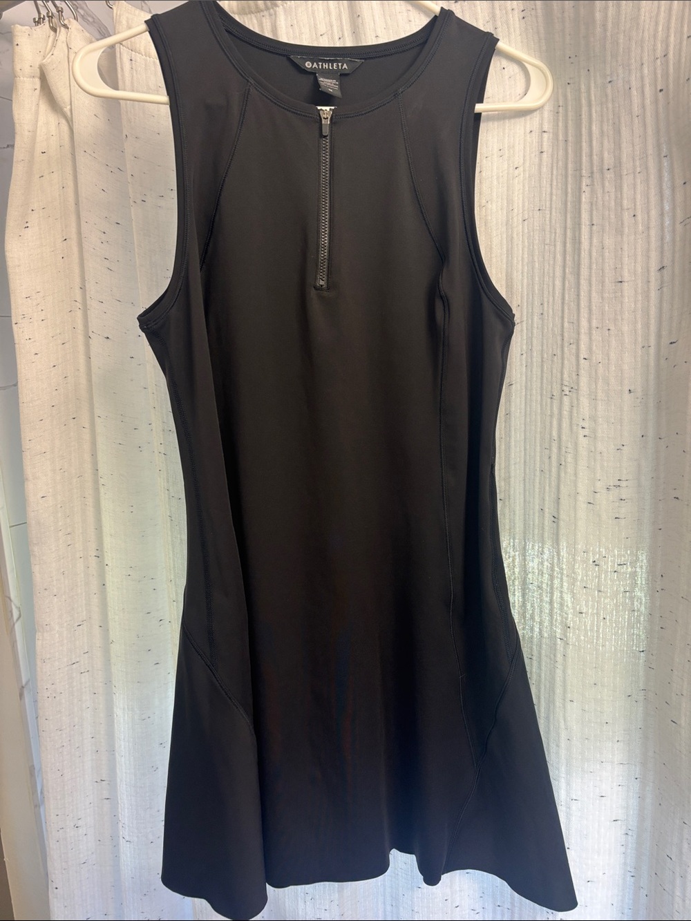 Athleta Black Sleeveless Zip-Front A-Line Dress
